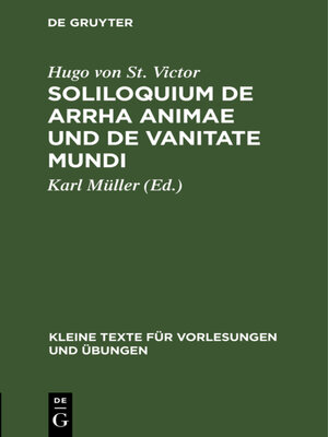 cover image of Soliloquium de arrha animae und De vanitate mundi